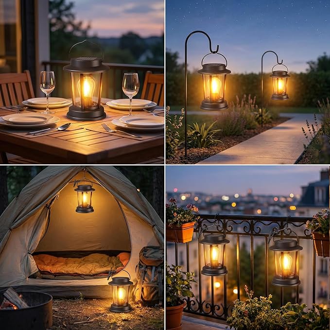 Solar Lanterns Outdoor Waterproof IP65 - 2 Pack Decorative Hanging Solar Lantern for Trees Easy to Install Warm Patio Garden Accent Lights for Outside Tabletop Decor Gardening Gifts for Mom Women
