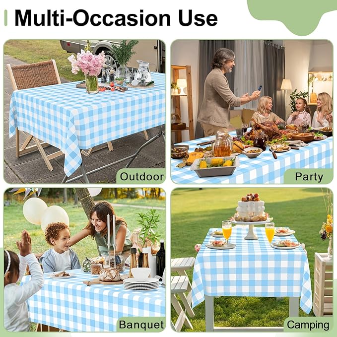 Smiry 3 Pack Baby Bule Gingham Disposable Tablecloths - 54" x 108" Heavy Duty Plastic Table Cloth, Waterproof Buffalo Plaid Table Covers for Picnic, Banquets, Parties