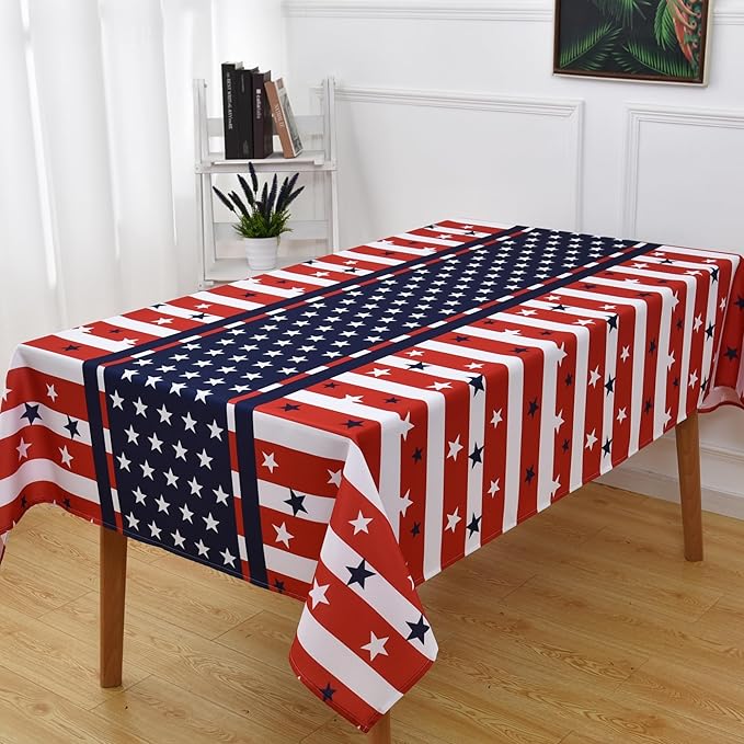 American Gingham Buffalo Tablecloth Fabric - Oblong 58x144 Inch Water Proof Patriotic Table Cloth for Indoor Outdoor - Table Cover for Birthday, Picnics, BBQs, and Parties