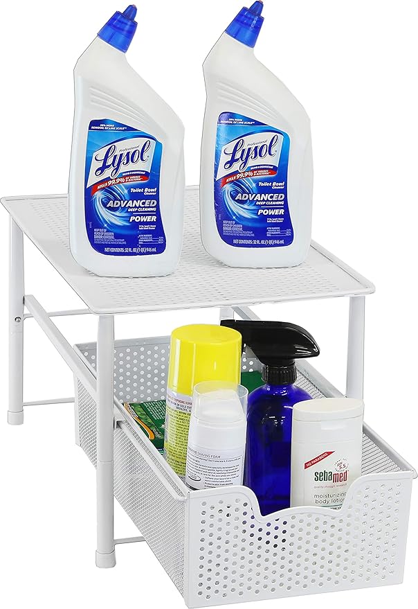 Simple Houseware Stackable Under Sink Cabinet Sliding Basket Organizer Drawer, White