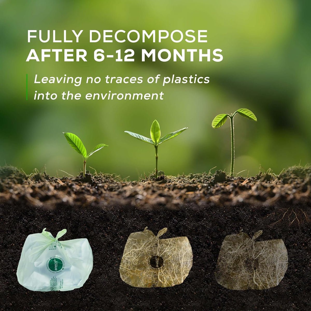 ANECO 4 Gallon Compostable Food Waste Bags with Handles, Extra Thick Compost Bags for Medium Kitchen Garbage/Bathroom Bin, OK Compost HOME & BPI Certified Compostable Bags