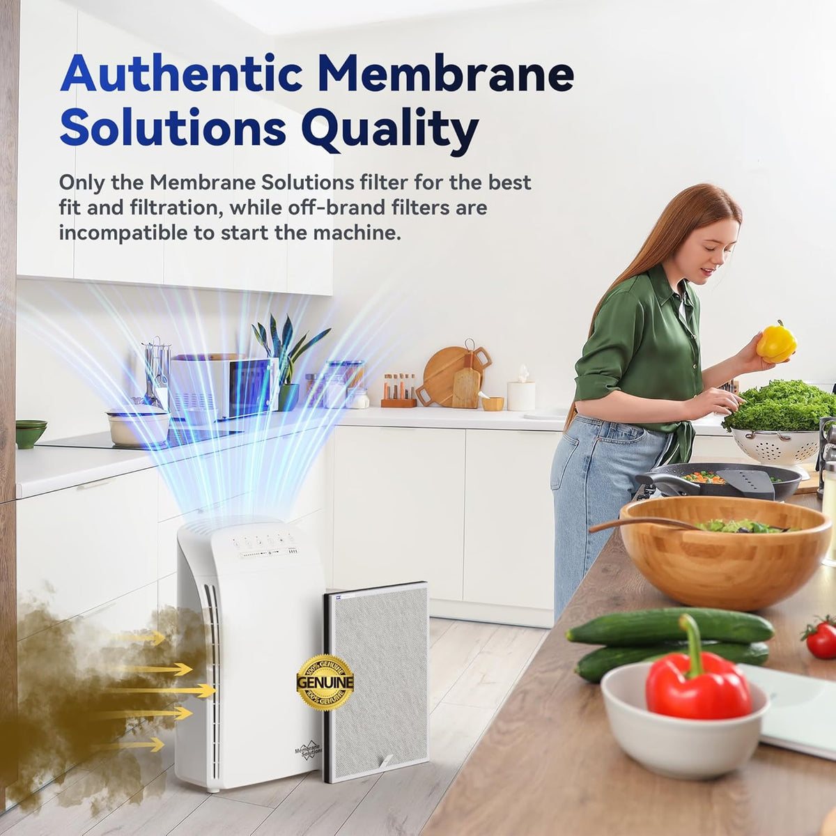 Membrane Solutions MSA3/MSA3S Genuine Smoke Removal Air Purifier Filter Replacement 2 Pack, Upgraded 6-in-1 H13 True HEPA Filter with OdallerPure Technology