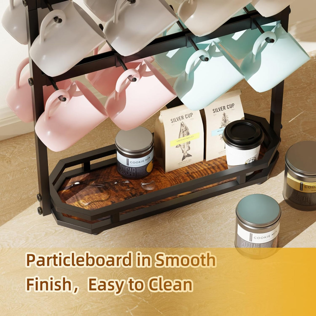 Coffee Mug Holder with Movable Hooks,16 Capacity Coffee Cup Holder for Countertop, Metal Mug Tree Holder Rack with Storage Base