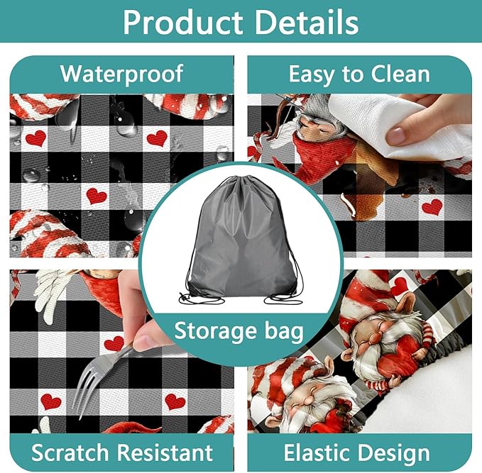 Valentine's Day Picnic Table Cover with Bench Covers, Camping Essentials, Valentines Decor Waterproof Windproof, Fitted Tablecloth Cover with Elastic Edge, Outdoor Table Covers, 3 PCS, 30x72 Inch