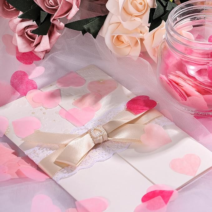 Whaline 6000pcs Valentine's Day Heart Paper Confetti 1 Inch Pink Tissue Confetti Valentine Party Heart Table Decorations for Wedding Engagement Anniversary Birthday Baby Shower Party Decor