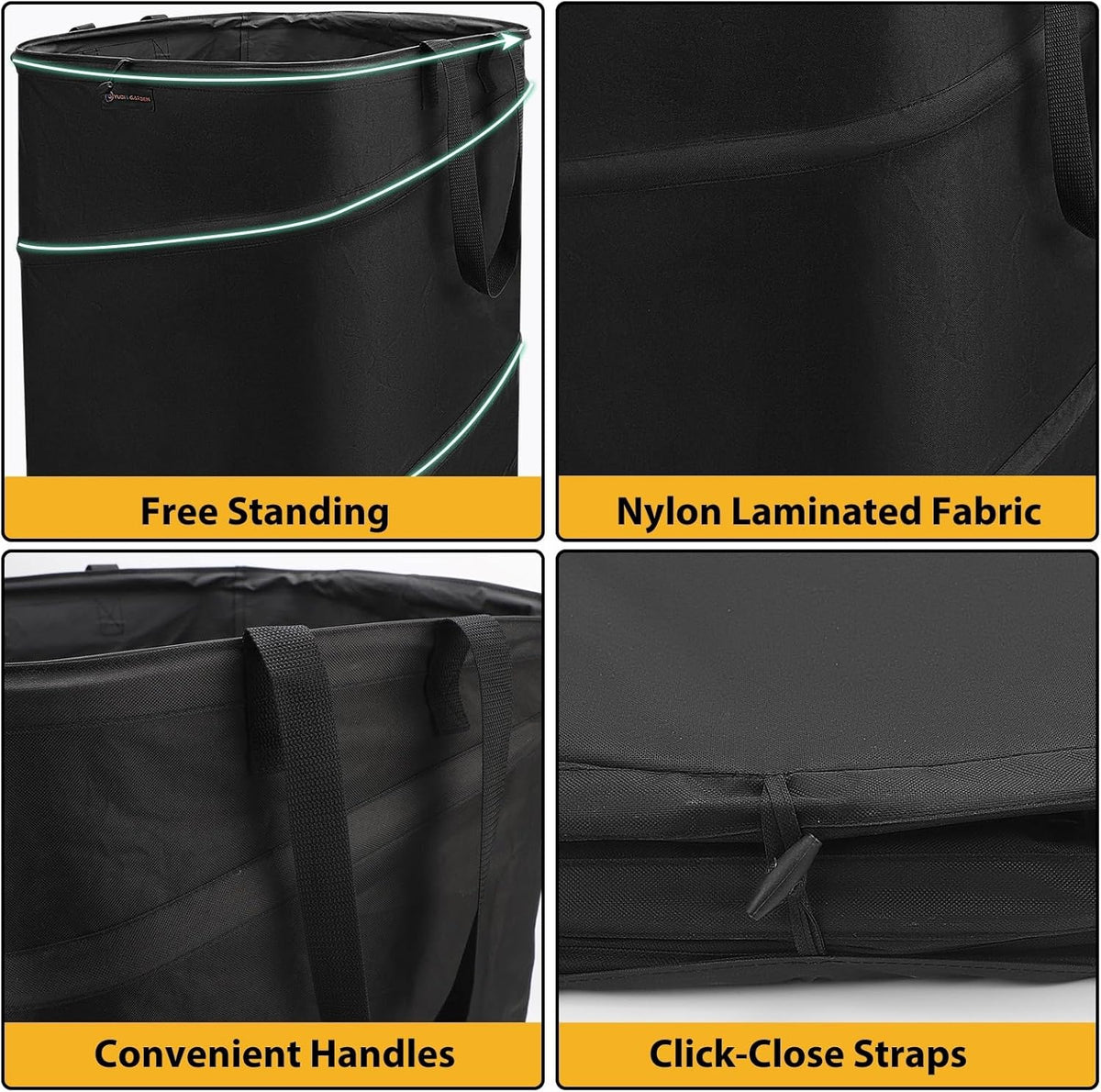 YUDI & GARDEN 19 Gallon Square Collapsible Yard Waste Bin|Collapsible Trash Can|Camping Trash Can, for Collecting Weeds or Yard and Party Waste