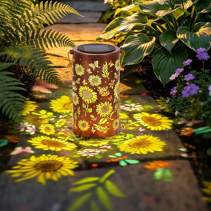 Colorful Solar Lanterns Outdoor Waterproof, Birthday Gifts for Women Mom Grandma, Hanging Sunflower Solar Lanterns, Metal Lanterns Decorative Outdoor for Yard, Patio, Porch, Garden