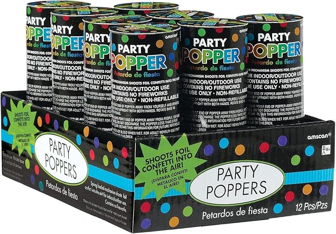 24-Count Multicolor Confetti Party Poppers – Safe Indoor/Outdoor Celebration Favors for Weddings, Birthdays & Events