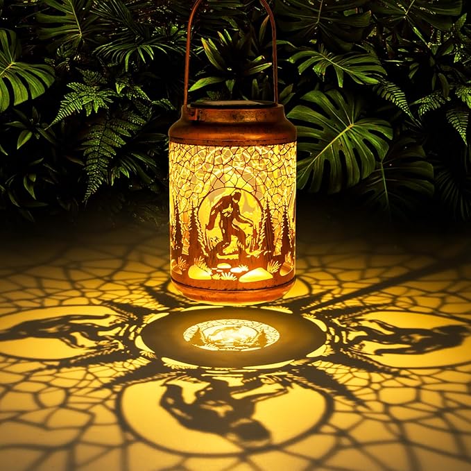 YISITEONE Bigfoot Outdoor Solar Lanterns, Garden Waterproof Metal Hanging Decor Lights for Patio Yard Pathway Lawn Front Porch, Big Foot Sasquatch Birthday Gardening Gifts for Men Women Mom Grandma