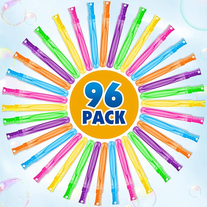 AuroTops 96 PCS Bubble Wands Bulk,Big Bubble Wands for Kids Giant Bubbles Party Favors,Birthday Gifts for Kids,School Classroom Prizes for Boys & Girls Summer Toys,Ideal for Carnival,Wedding,6 Colors