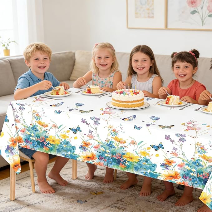 2 Pack Wildflower Tablecloth Party Decorations, 54 X 108Inch Floral Tablecloths Disposable Plastic Table cover Butterfly Wildflower Porcelain Table Decor for Birthday Garden Wedding Tea Party Supplies
