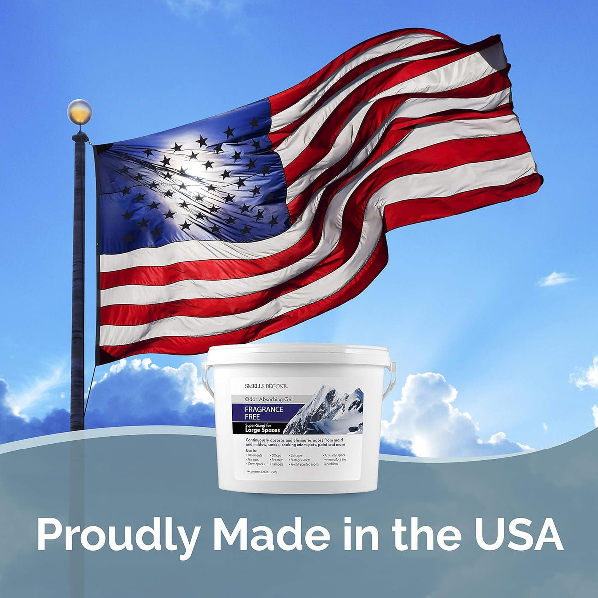 SMELLS BEGONE 1-Gallon Odor Absorber Gel - Air Freshener & Odor Eliminator for Homes, Garages & Commercial Buildings - Industrial Size - Fragrance Free