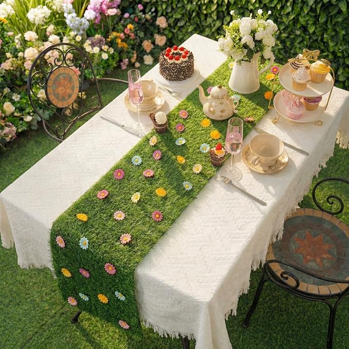 Breling 12 x 47 in Artificial Grass Table Runner Spring Easter Flower Party Decorations Grass Turf Faux Table Runner Decorations for Golf Themed Party, Wedding, Baby Shower, Indoor Outdoor Decor