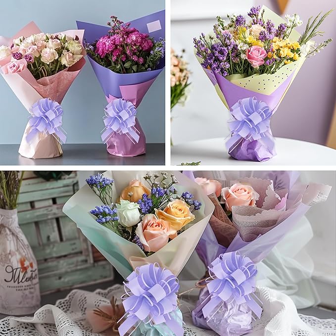6pcs 7 Inch Pull Bows Pastel Purple Gift Wrap Bows for Gift Wrapping, Ribbon, Party Decorations