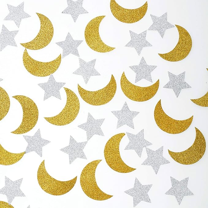 Glitter Moon Stars Paper Table Confetti Gold Twinkle Stars Crescent Table Decor Wedding Engagement Favors Baby Shower Birthday Ramadan Eid Christmas Party Table Centerpieces Decorations, 400pc