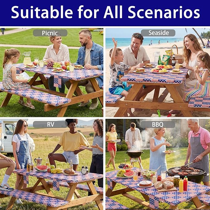 96x30 In Fitted Picnic Table Cover with Bench Covers Heat Resistant Outdoor Water Proof Rectangular Table Cloth Accesorios Para Camping Patio Campers Gear Kit Gifts for Coworker Friendship