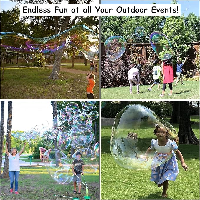 Bubbleventi Giant Bubble Kit | Made in USA | Includes 1 Wooden Wand, a Tips and Tricks Booklet, and 1 Bubble Mix - Makes 4 Gallons of Big Bubble Solution for Birthdays and STEM Fun