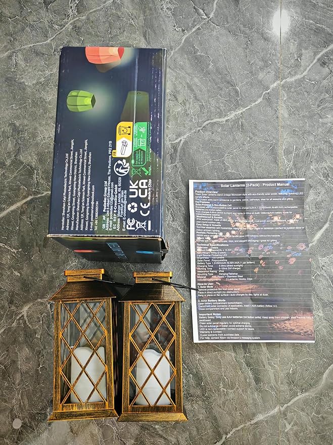 Solar Lanterns Outdoor Waterproof, Flickering Candles Hanging Solar Lights for Outside Garden Patio Wall Porch Decorative, Lamp with Upgraded Solar Panel, Tempered Glass & Clip, Bronze 2 Pack