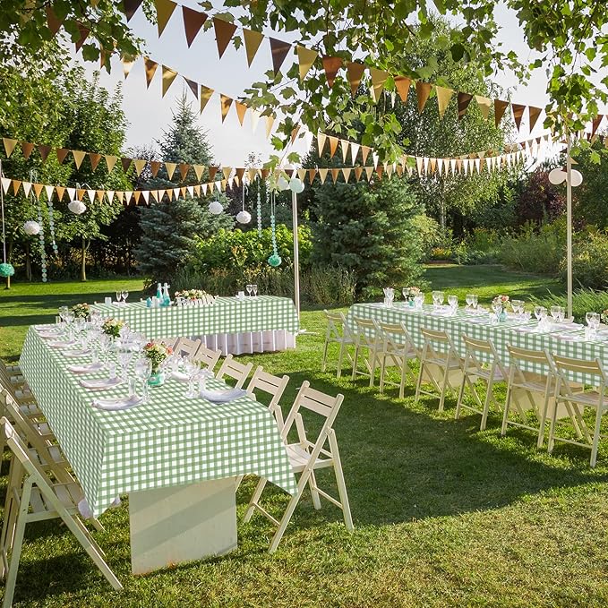 12Pack Sage Green Plastic Checkered Tablecloth, Premium Decorative Disposable Sage Green Gingham Plaid Table Cloths for Parties, Rectangle Party Table Cover for Picnic Birthday Wedding, 54x108 Inch
