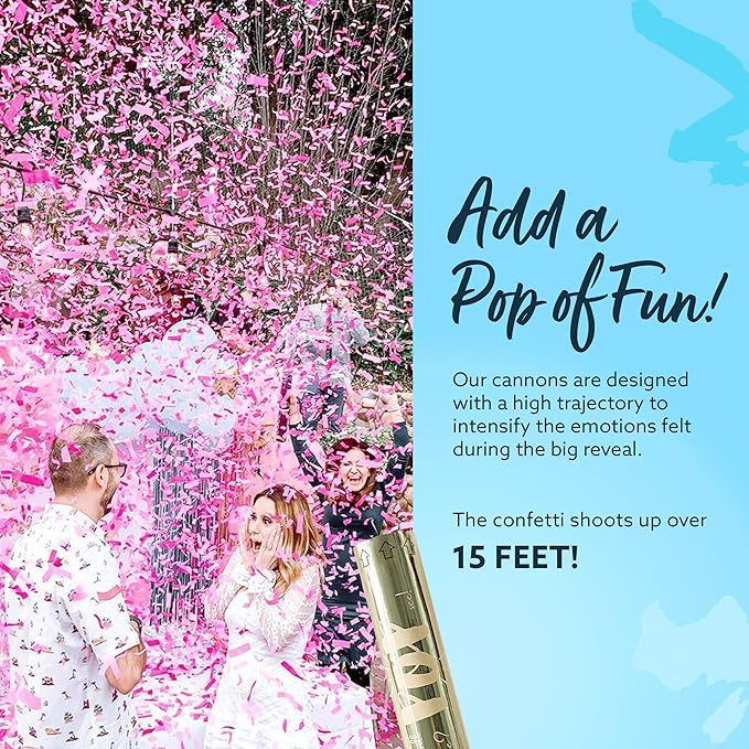 Revealations Gender Reveal Confetti Cannon - Set of 4 (2 Pink, 2 Blue) Gender Reveal Party Supplies Air Compressed Confetti Poppers - Biodegradable Tissue for Party Celebrations