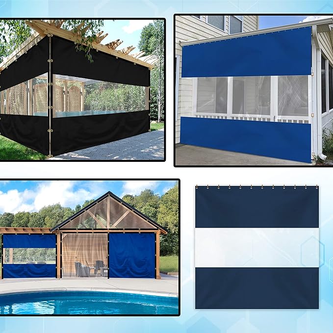 Covers & all Outdoor Clear Panel Curtain, 12 oz Vinyl Outdor Curtains for Patio, Waterproof & Weather Resistant Tarp with Brass Grommets for Pergola, Porch, Gazebos, Balcony (10’ H x 8’ W Feet, Blue)