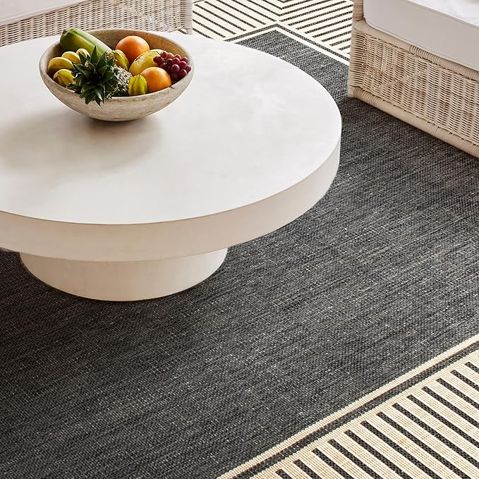 Nuloom Asha Dark Grey/Ivory, 6'7" x 9', Casual, Striped Border, Soft and Cozy, High Traffic, Stain Resistant, Easy Clean, Durable Area Rug for Indoor/Outdoor Patio, Deck, Porch, Garden, Courtyard
