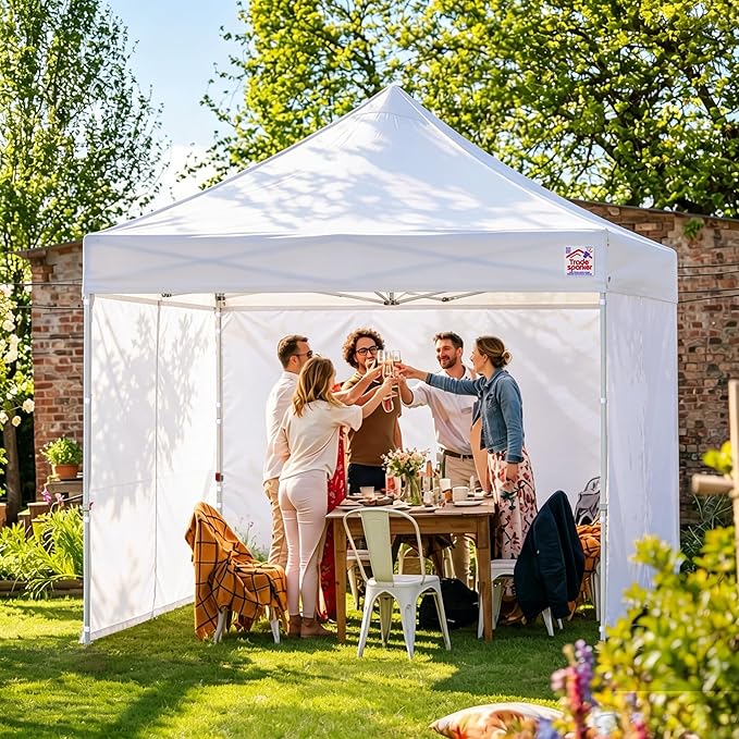 Tradesparker Pop Up Tent,Commercial Movable Canopy with ApexCore LED&Rugged Casters-Instant Easy Setup Shelter Canopies with Weight Bags&Stakes for Outdoor Events(10x10, with 4 Sidewalls, Khaki)