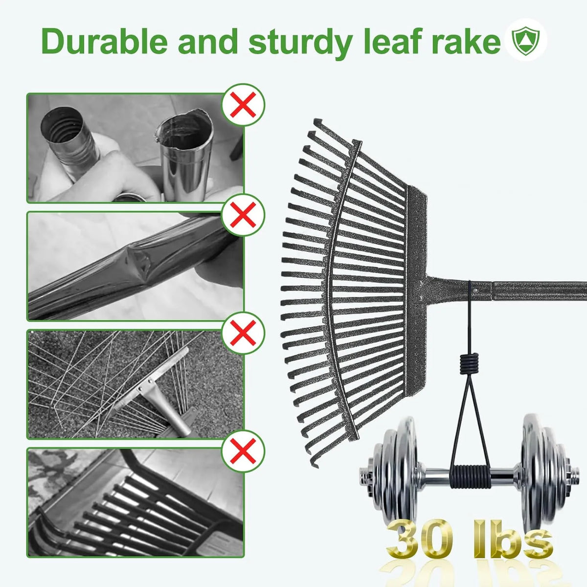 25 Metal Tines Rake for Leaves, 36-73" Adjustable Handle Garden Rakes,18" Wide Heavy Duty Rake with 32Gallon Reuseable Leaf Bag