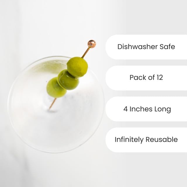 A Bar Above Antique Copper Cocktail Picks, 12 Reusable Metal Drink Garnish Sticks for Appetizers, Shrimp Cocktail, and Bloody Mary Skewers