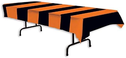 Beistle Orange and Black Striped Plastic Tablecover, Rectangular Halloween Tablecloth for Trick or Treat, Harvest Party, Fall Decoration, 108" x 54"