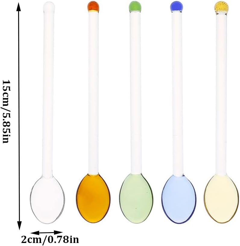 5 Pieces Glass Spoons for Coffee Teaspoons Glass Stirring Spoon Rod 5.9 inch Coffee Stirrers Ice Tea Spoon Glass Mixing Spoon for Tea SugarHome Bar