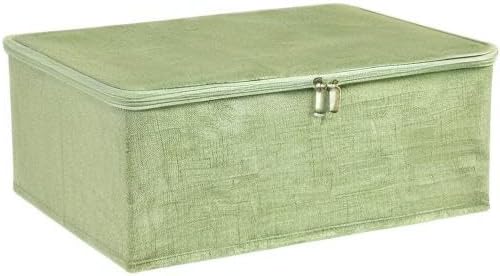 ANMINY 3PCS Storage Bins with Zipper Lids 13 Qt Lidded Fabric Storage Boxes Baskets Cubes with Handles Collapsible Washable Cotton Linen Closet Shelf Clothes Organizer Containers - Green, Small