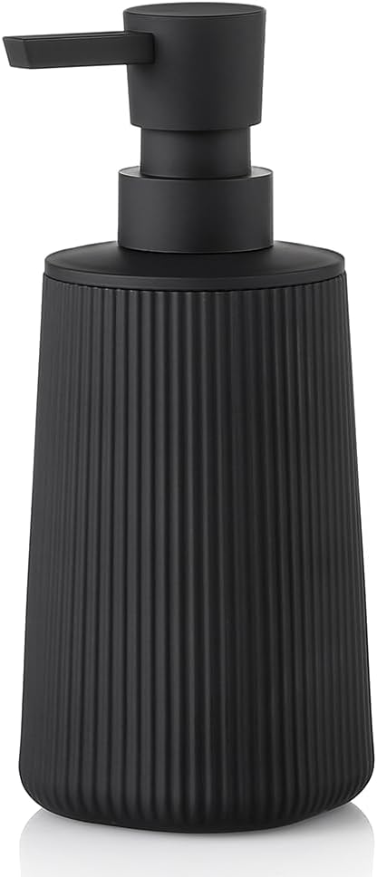 Small Soap Dispenser for Bathroom and Kitchen, Modern Farmhouse Striped Style Plastic Hand Soap Dish Soap Dispenser with Pump Matte Black