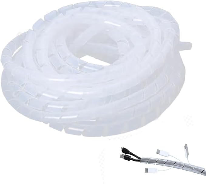 26 Ft Spiral Cable Wrap - White Cord Covers Bundle Sleeve Hose for PC TV Computer Electrical Wire Organizer, Cord Cover and Detangler