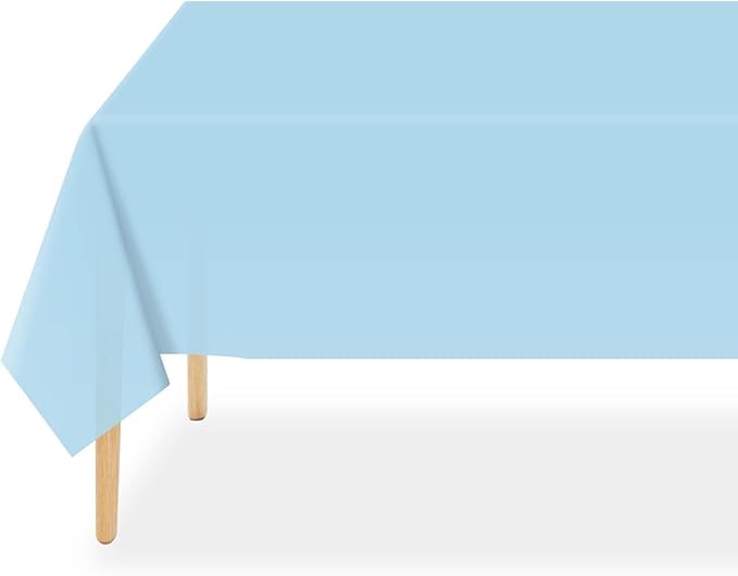 QIKSION Light Blue Plastic Table Cloth Disposable 3 Pack, 54 x 108 Inch Tablecloths for Baby Shower Birthday Party, Easter Decorations, Rectangle Table Cover