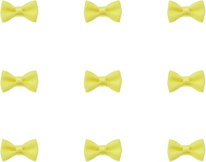 Tupalizy Mini Satin Ribbon Bows Small Craft Sewing Fabric Bows for Christmas Decoration Bow Ties Scrapbook Gift Bags Boxes Greeting Invitation Cards Wedding Party Favor, 20x10mm, 50PCS (Yellow)