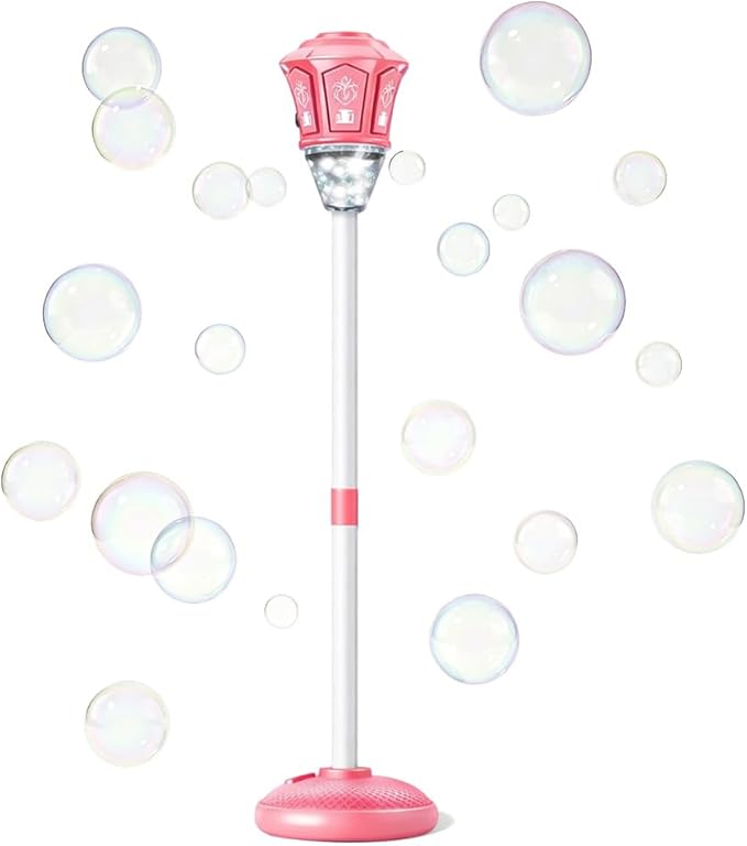 Automatic Bubble Machine, 2026 New Rechargeable Standing Bubble Maker with Light Music, Adjustable Height Bubble Machine for Outdoor Party, Patio, Wedding, Birthday (Pink)