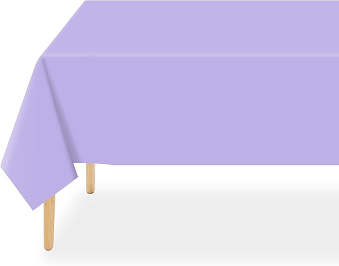 QIKSION Lavender Plastic Table Cloth Disposable 6 Pack, 54 x 108 Inch Tablecloths for Birthday Party Supplies, Easter Decorations, Light Purple, Pastel, Lilac Rectangle Table Cover