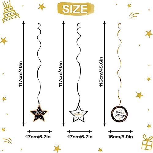 Happy 70th Birthday Black & Gold Glitter Swirls Streamers Party Decorations - 15 Pcs 70th Birthday Hanging Swirls Streamers Kit,Cheers to Seventy Years Old Bday Party Sign.