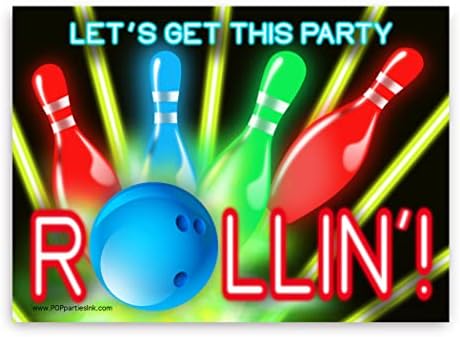 Ink Bowling Party Invitations - 10 Invitations + 10 Envelopes - Bowling Party Supplies - Bowling Party Decorations - red blue green yellow black