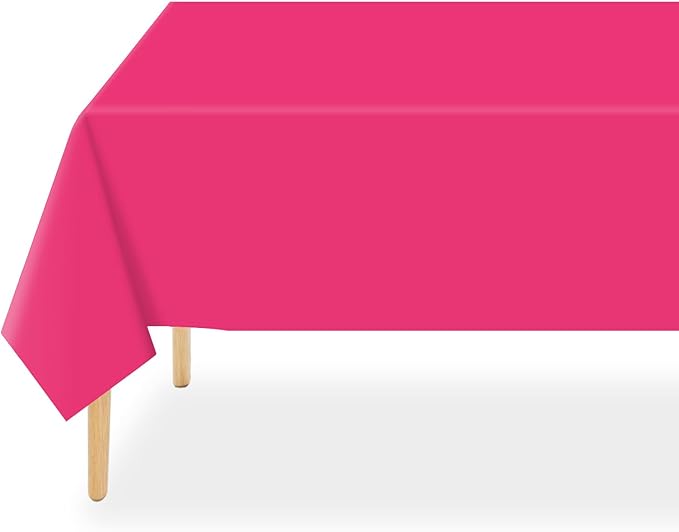 QIKSION Hot Pink Plastic Table Cloth Disposable 3 Pack, 54 x 108 Inch Tablecloths for Birthday Party, Valentines, Mothers Day Decorations, Rectangle Table Cover