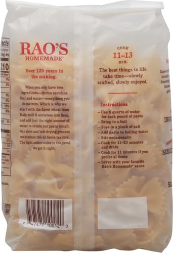 Rao's Homemade Farfalle Pasta, 16oz, Traditionally Crafted, Premium Quality, From Durum Semolina Flour, Imported from Italy, 1 Pound