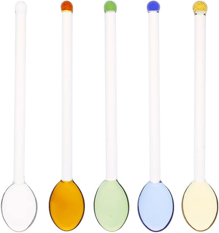 5 Pieces Glass Spoons for Coffee Teaspoons Glass Stirring Spoon Rod 5.9 inch Coffee Stirrers Ice Tea Spoon Glass Mixing Spoon for Tea SugarHome Bar