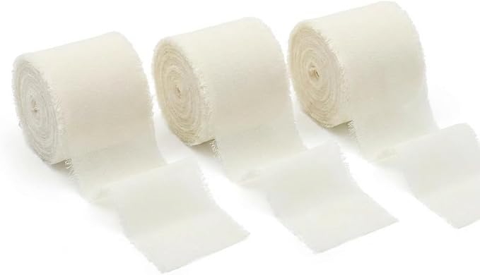 Handmade Chiffon Ribbon 1.5 Inch Wide, 3 Rolls 21 Yards, Soft Frayed Edge Ribbon for Wedding Invitations, Bouquets, Gift Wrapping & Craft Decor (Cream White)