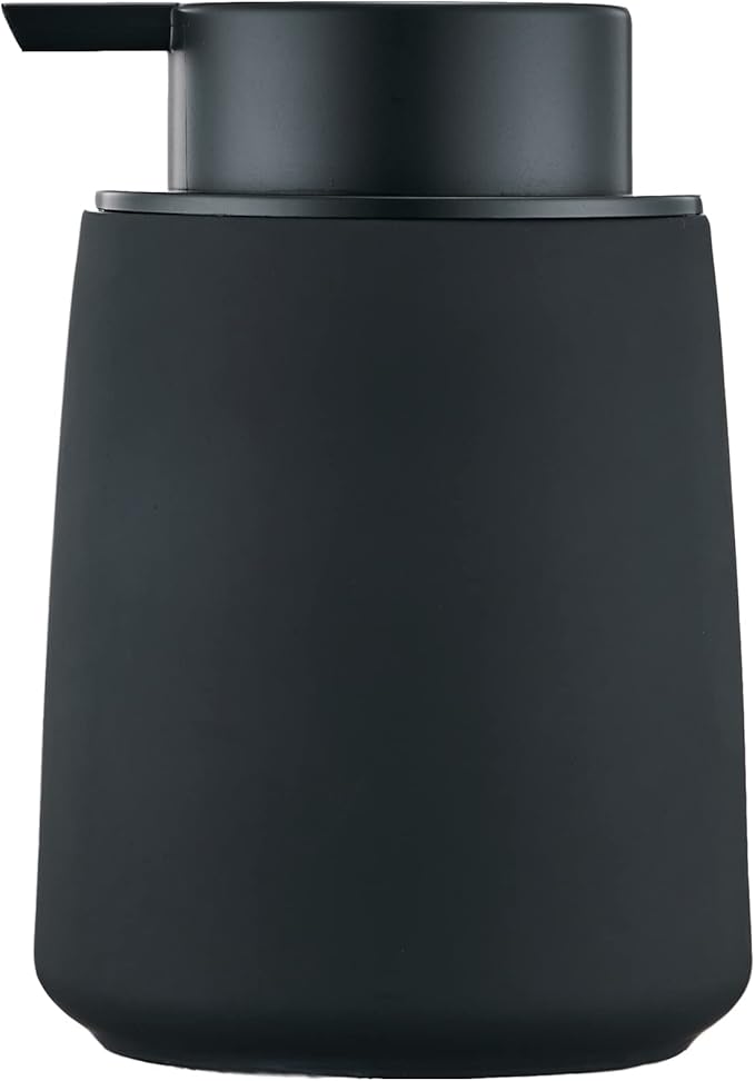 12Oz Black Soap Dispenser - Modern Ceramic Lotion Hand Soap Dispenser with Easy-to-Press Black Pump, Reusable and Refillable Liquid Dish Soap Dispensers for Bathroom, Kitchen (Rubber Paint)