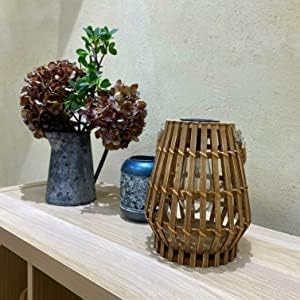 Solar Hanging Lantern Outdoor , Waterproof Natural Bamboo Lanterns with Handle Edison Bulb Design Solar Table Lamp Lights Decoration for Courtyard Patio Garden Farmhouse
