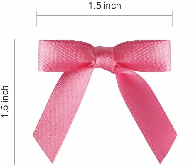 Meseey 100 Pcs 1.5 Inches Premade Craft Bows Self Adhesive Hot Pink Satin Ribbon Bows for Treat Bags Gift Wrapping Basket Wedding Baby Shower Brithday Party(Hot Pink)
