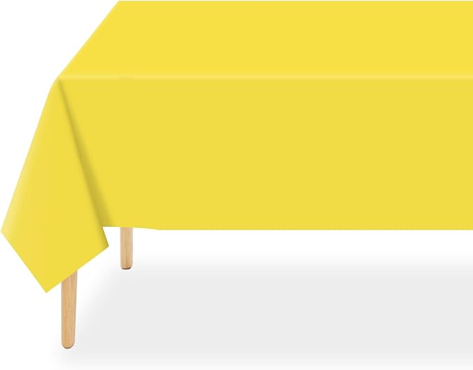 QIKSION Yellow Plastic Table Cloth Disposable 2 Pack, 54 x 108 Inch Tablecloths for Birthday Party, Easter Decorations, Rectangle Table Cover