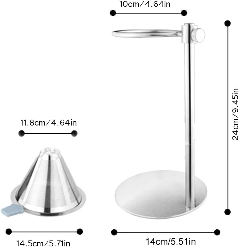 Stainless Steel Adjustable Pour Over Coffee Maker, Adjustable Stand, Double Layer Filter, Freestanding Drip Cone Brewer and Stand