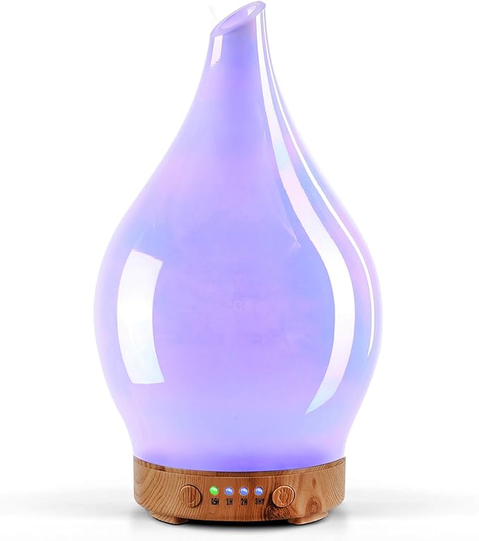 Porseme 150ml Essential Oil Diffuser Glass Color Changing Aroma Air Diffusers Aromatherapy Ultrasonic Cool Mist Humidifier 6 Running Hours Waterless Auto-Off for Sleeping Yoga Office Spa (White Jade)